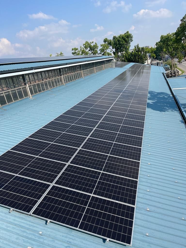 Solar panels installed on a Singapore factory roof