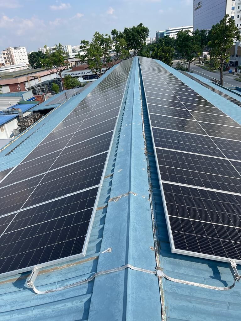 Solar panels on a Singapore rooftop installed by 1st Solution
