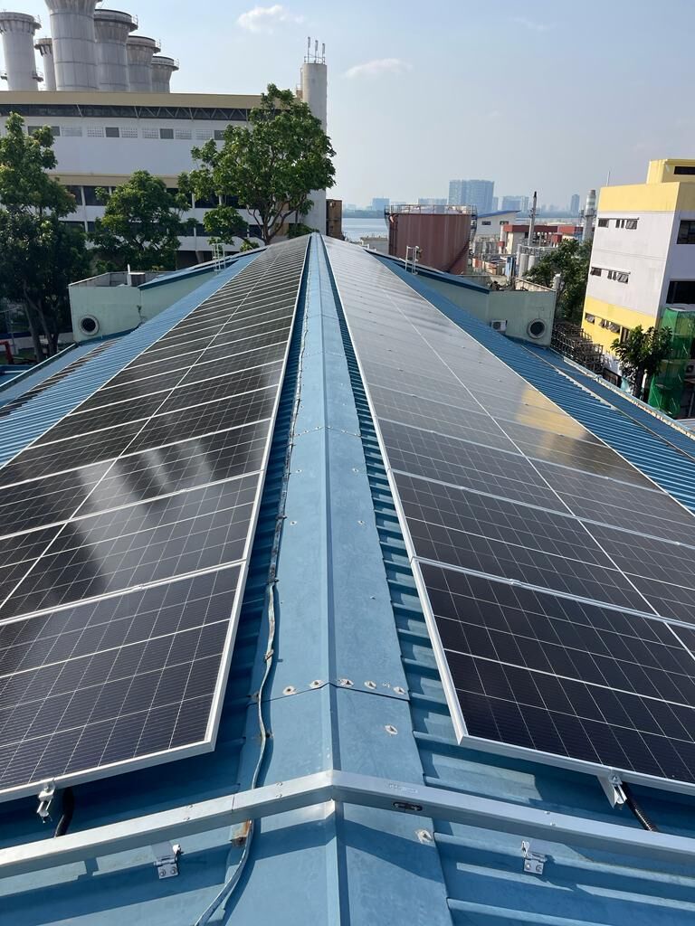 Solar panels on a Singapore rooftop installed by 1st Solution
